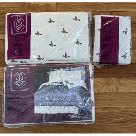 Vintage J.G. Hook‎ Fieldcrest Complete Twin Sheet Set Duck Mallard Percale New - Picture 1 of 8